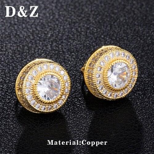 D&Z Gold Silver Color Copper with AAA+ Zircon Round Shape Stud Earrings For Hipster Hip Hop Ear Jewelry