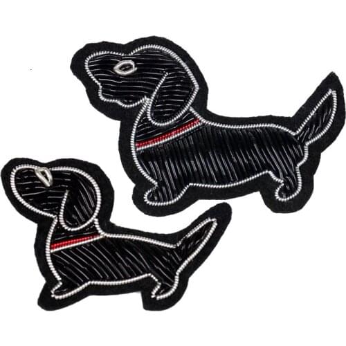 Handmade Cute high quality India Silk Black Dog Patches Sew On Mental Patches for Clothes Applique Dress Sweater Jeans DIY