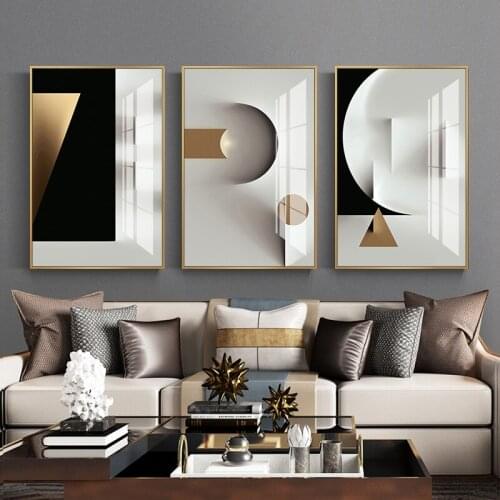Minimalist abstract line Black White Wall Art Canvas Painting Geometric Round Poster Print Wall Picture for Living Room Decor