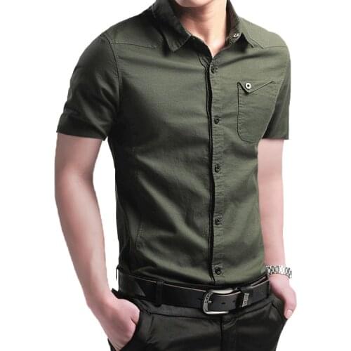 2021 Mens Shirt Short Sleeve Solid Dress Shirt with Left Chest Pocket High-quality Male Casual Regular Tops Button Shirts