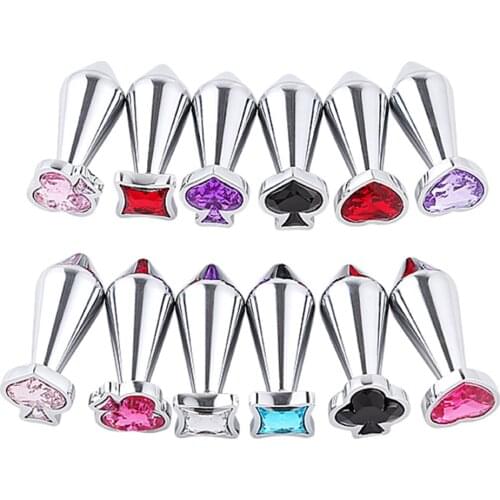 New Tapered Metal Anal Plug Playing Card Shape Crystal Tail Extender Anus Butt Anal Sex Toys Enhance Erotic Pleasure For Gay