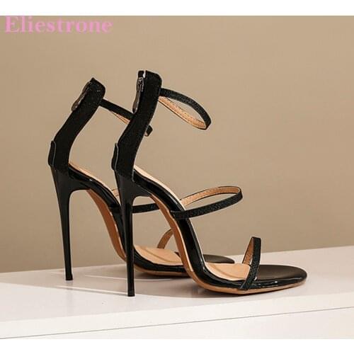 Brand New Sexy Black Silver Women Dress Sandals Fashion 12CM Spike High Heel Lady Party Shoes LK215 Plus Big Size 10 45 47