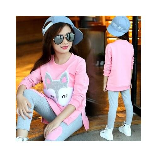 New Girls' Cartoon Clothing Set Kids Spring Fall Fox Printing Long-Sleeve T-shirt + Leggings Pants 2 Pcs Children Active Set X50