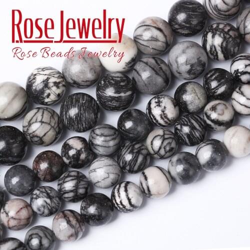 Wholesale Black Network Zebra Stripes Natural Stone loose Beads 15'' Strand 4/6/8/10/12 mm For Jewelry Making Bracelet Necklace