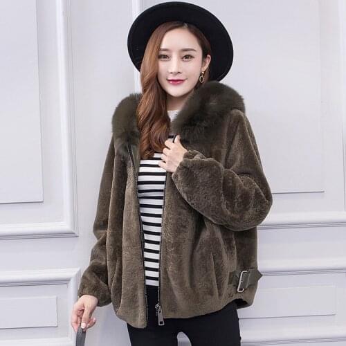 Coat Fur Real Female Sheep Shearling Jacket Winter Coat Women Fox Fur Collar Luxury Wool Coats Genuine Leather Jacket MY s