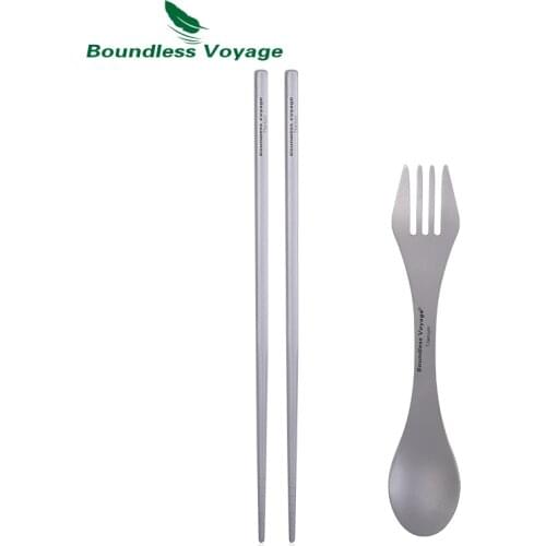 Boundless Voyage Titanium Dinnerware 2 in 1 Spork Chopsticks Set Outdoor Camping Tableware