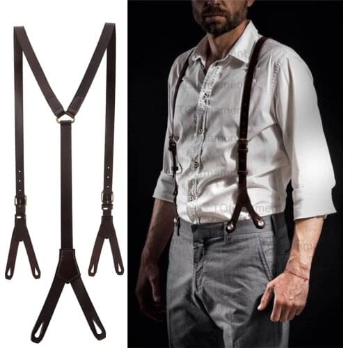 1.7cm High Quality Real Cowhide Split Leather Strap Women Men Unisex 6 Button Suspenders Cowboy Gril Wear