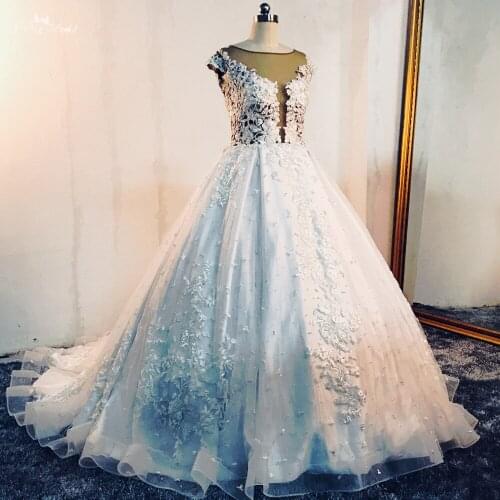 RSW1491 Cap Sleeves Illusion Brown Tulle White Ball Gown Pearls Beaded Africa Wedding Dress