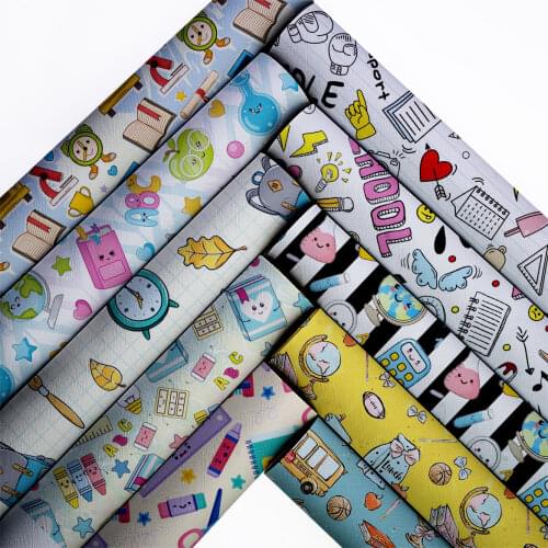 Back To School Sheets Synthetic Faux Leather Printed Vinyl DIY Handbags Supplies Bows Making Material 22*30cm/A4 1mm L17173