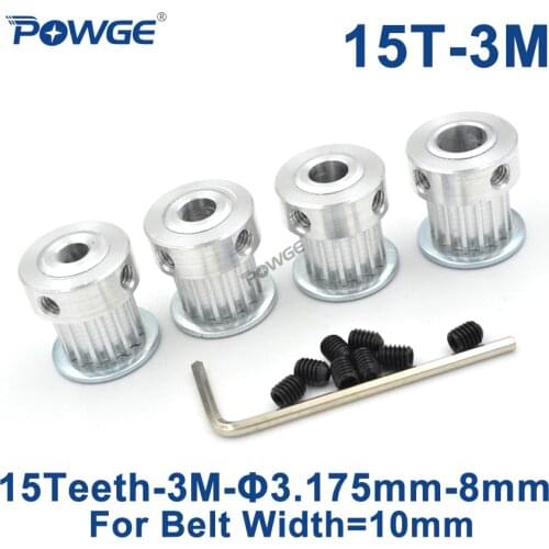 POWGE 15 Teeth HTD 3M Synchronous Pulley Bore 3.175/4/5/6/6.35/7/8mm for Width 10mm 3M timing belt HTD3M Pulley gear 15T 15Teeth