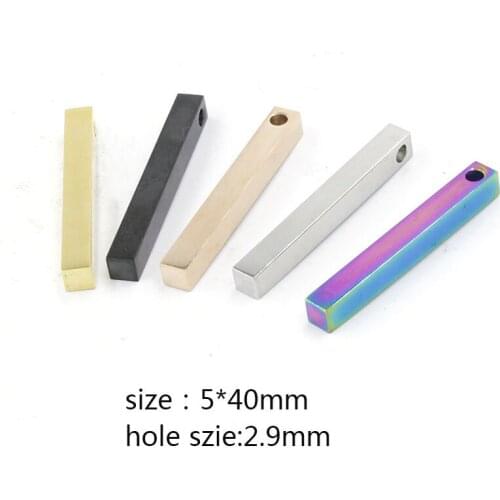 Stainless Steel Solid Rectangle Bar 5x40mm Long Blank Plate Mirror Polish Pendant Hole 2.9mm Charm DIY Jewelry Wholesale 10pcs
