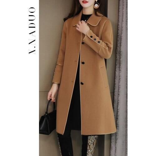 High end camel color double-sided cashmere coat womens medium length new wool coat in autumn and winter 2021 is thin