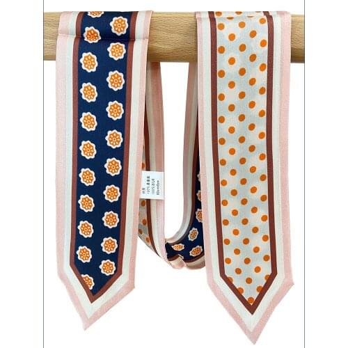 High-quality Natural Silk Skinny Scarf Women Necktie Female Neckscarf Bag Decor Ribbon Long Narrow Neck Tie Scarves for Women
