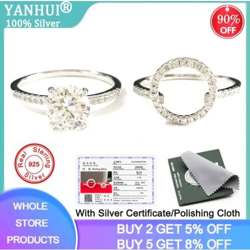 YANHUI With Certificate Statement 2-in-1 Ring 925 Sterling Silver Princess Cubic Zirconia Party Wedding Band Ring For Women R200