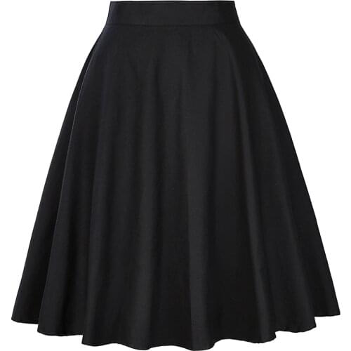 Hepburn Retro Women Midi Skirt Pleated Black Solid Faldas Korean Fashion Umbella 90s Aesthetics Bottom Clothes Harajuku Skirts