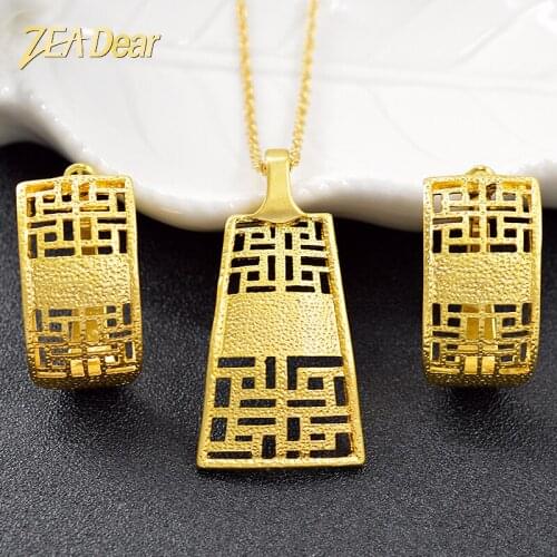ZEA Dear Jewelry Ethnic Jewelry Square Jewelry Sets For Women Necklace Earrings Pendant For Engagement Gift Big Jewelry Findings