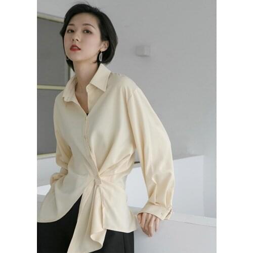 Women solid color shirts irregular long sleeve tops