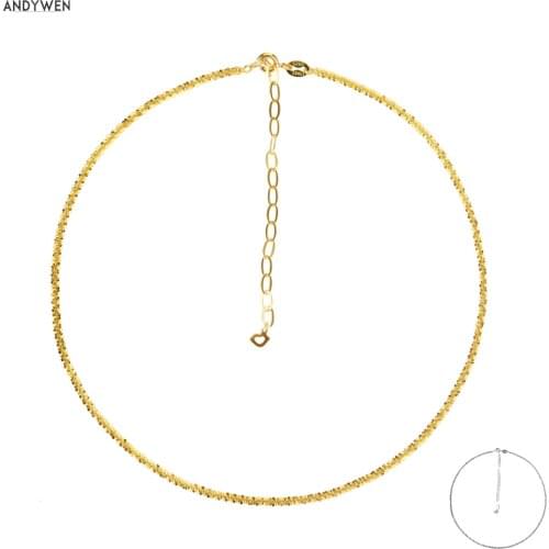 ANDYWEN New 925 Sterling Silver 2.2mm Chain Choker Necklace Long Chain Rock Punk Women Luxury 2020 Fashion Fine Jewelry