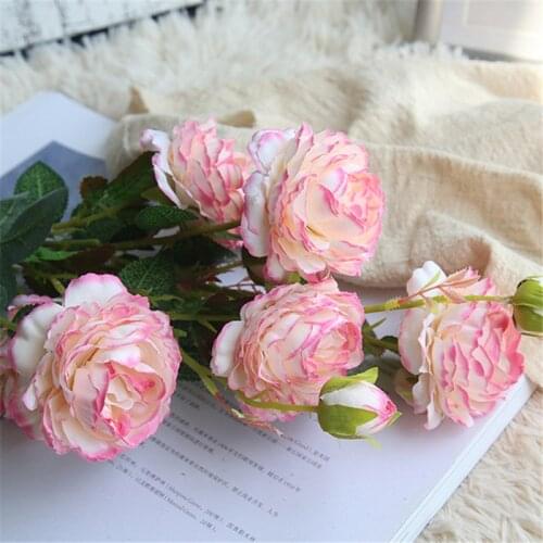 1 Bouquet 3 heads Artificial Flowers Peony Tea Rose Autumn Silk Fake Flowers for DIY Living Room Home Garden Wedding Decoration