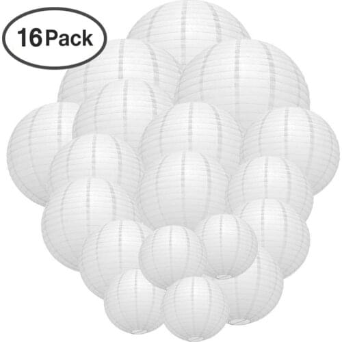 16 pcs 6"-12" White Paper Lanterns Chinese Round Lantern lampion for Wedding Party Halloween Christmas Hanging Diy Decor Favor