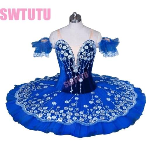2014 New Arrival!blue Ballet Tutu,classical ballet tutu with velet and flower on the top layer ;professional ballet tutu BT9031