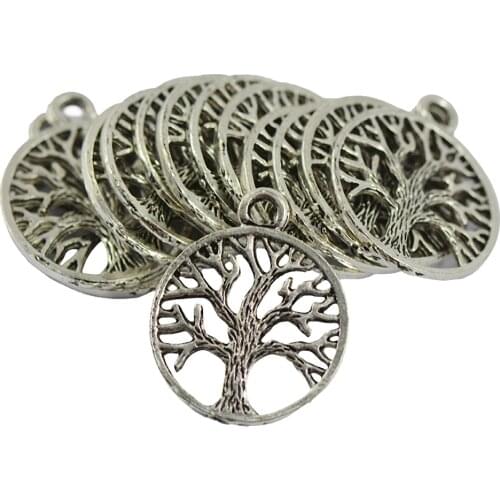 30 Tibetan Silver Tree of Life Charms Pendants Necklace DIY Jewelry Findings
