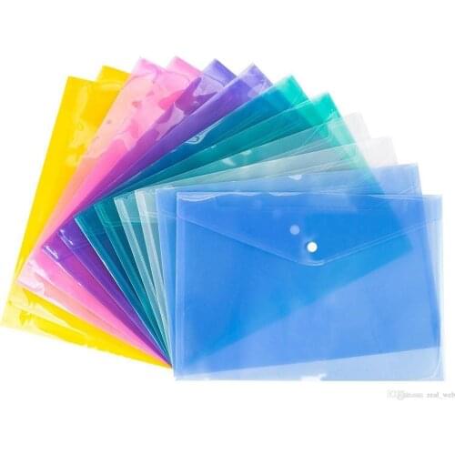 4 COLOR A4 Document File Bags with Snap Button transparent Filing Envelopes Plastic file paper Folders 18C