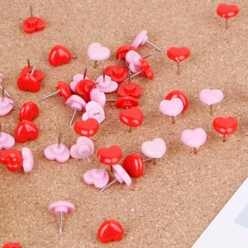 50 Pcs Heart Shape Plastic Quality Colored Push Pins Thumbtacks Office School