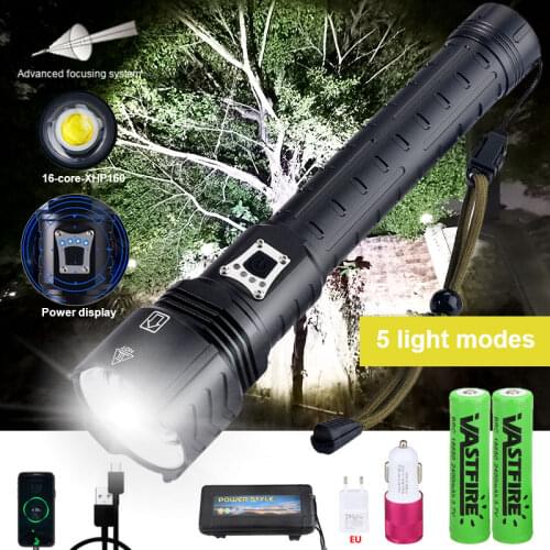 500M 10000lm 5Modes LED Powerful Tactical Zoomable LED Flashlight Camping Torch USB Rechargeable Lanterna Power Bank 18650 26650