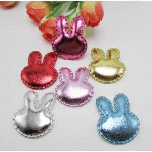 60pcs 3.5cm Pu Rabbit ear Padded Appliqued stick-on Cloth, Padded felt appliques for Clip jewelry decoration