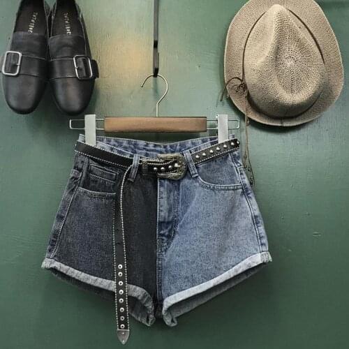 AB Shorts Women Summer Denim Solid Crimping All-match High-waist Wide-leg Students Korean-style Casual Streetwear Chic Slim Simp