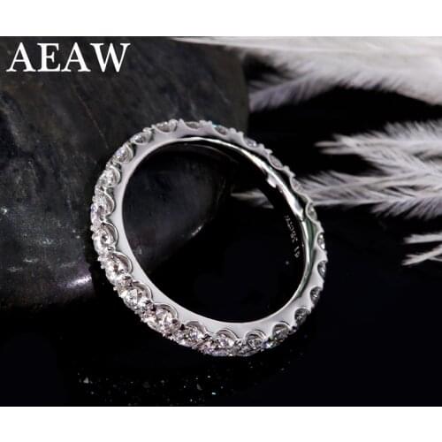 AEAW 14K White Gold 2mm Moissanite Eternity Wedding Band for Women Gift Ladies Stackable Gold Wedding Rin