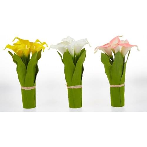 Free Shipping 11" (28cm) LED Blossom Calla Lily Flower 7PCs WarmLED with 2*AA Battery Operate , with Green Leaf Hand Tied Decora