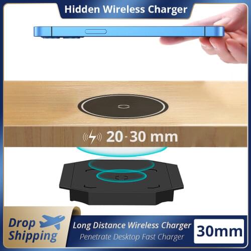30mm Long Distance Wireless Charger for iPhone 11Pro XS XR X 8 Samsung S21 S20 Huawei Xiaomi QI Invisible Wireless Charging Base