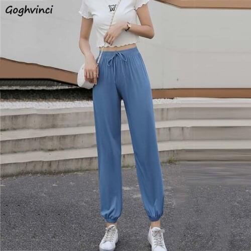Casual Pants Women Ankle-length Drawstring Loose Comfortable Draped Thin Summer Bloomers Slim High Waist Outwear Bundle Trousers