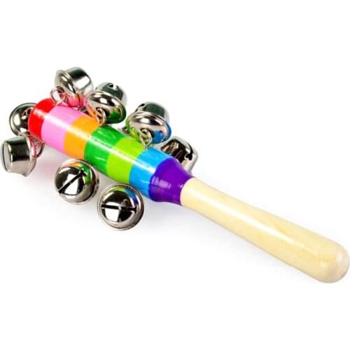 Wooden Baby Rattles Toys Handle Rattles Bells Manual Bed Teether Jingle Bell Toy Newborn Musical Educational Instrument Toys