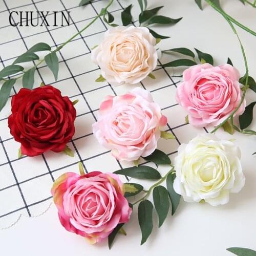 15pcs/Lot Artificial silk Rose flower head home display floral headwear costume fake flower Wedding photography DIY props