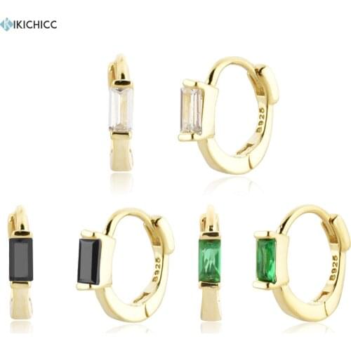 KIKICHICC 925 Sterling Silver 8MM One Zircon Square Huggies Clips Pendiente Circle Loops Luxury Jewelry Clips Fine Jewelry Loops