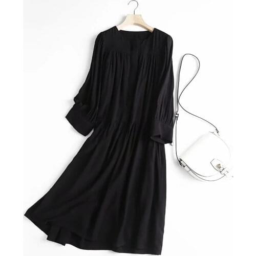 Dave&Di Summer Indie Folk Vintage Pleated Loose Black Party O-neck Midi Dress Women Vestidos De Fiesta De Noche Top