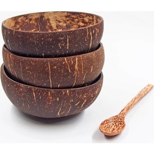 Coconut Rice Bowl Sugar Water Light Container Fruit Milkshake Salad Bowl Wooden Spoon & Fork Tableware Kitchen Restaurant Decor