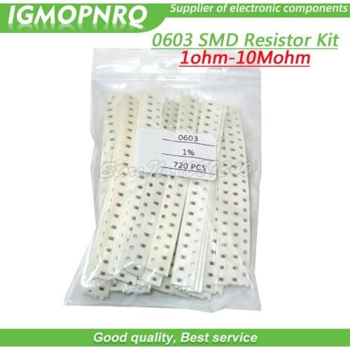 36values each 20pcs=720pcs 0603 1ohm-10Mohm SMD Resistor Kit Assorted Kit 1% component diy 1R 3.3R 5.1R 100R 1K 10K 100K 10M
