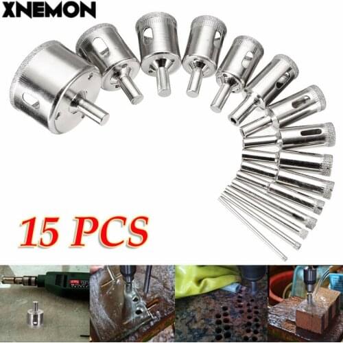 XNEMON 15pcs 3-45mm Diamond Coated Drill Bit Set Hole Saw Cutter Metal Tool Glass Tile 3 4 5 6 8 10 12 14 16 18 20 22 25 26 45mm