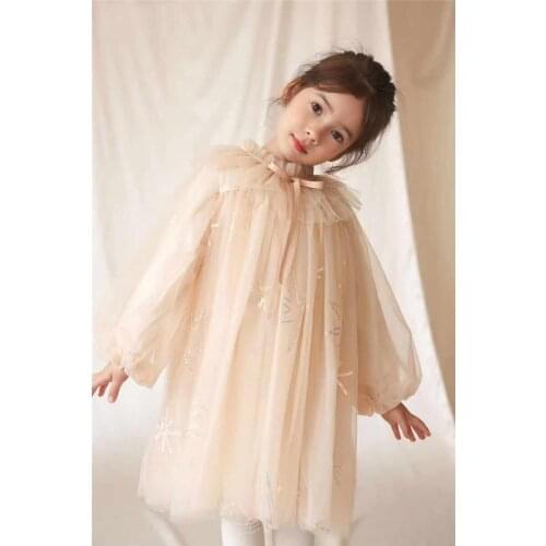 New 2020 Autumn Girls Net Yarn Sequins Stars and Western Princess Long Sleeve Dress