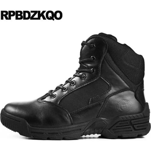 Desert Tactical Ankle Army Combat Platform Full Grain Leather Black Thick Soled High Sole Shoes Men Mesh Military Booties Boots
