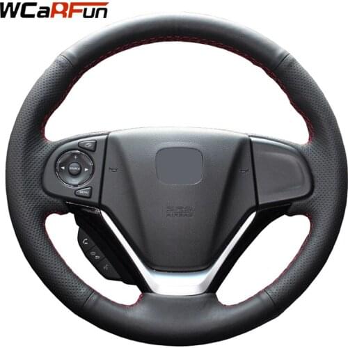 WCaRFun Hand-Stitched Black Artificial Leather Steering Wheel Car Steering Wheel Cover for Honda CRV 2012 -2014