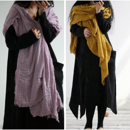 Women Wrinkle Cotton Linen Scarves Loose Wraps Solid Color Vintage Scarf Female 2020 Scarves