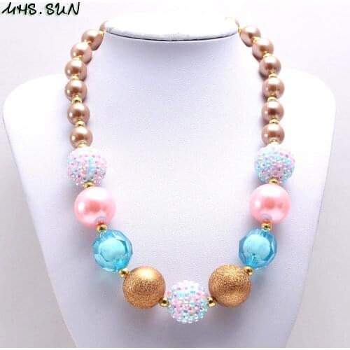 MHS.SUN cute kids girls diy chunky bubblegum beads necklace for children jewelry handmade rhinestone beaded necklace gift 1pc