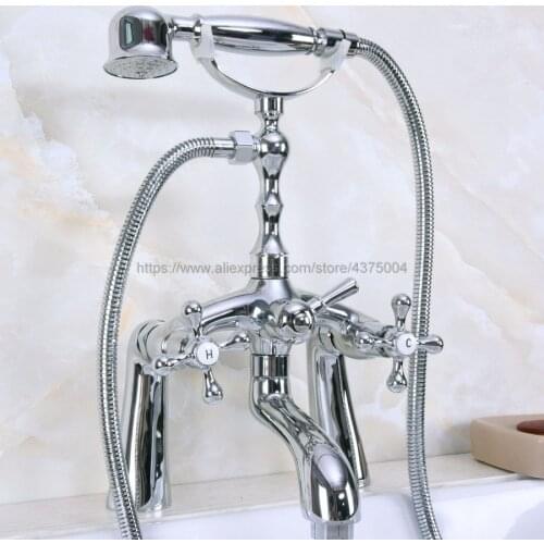 Bathtub Faucets Chrome Shower Faucets Dual Handle Deck Mounted Bath And Shower Faucet With Handheld Showers Nna120