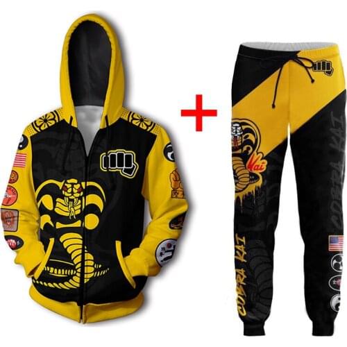 Animation Cobra Kai Hoodies Cosplay Costumes Karate Kid Jackets 3D Printing Zipper Sweatshirts Men Women Sports Coat Pant C54M17