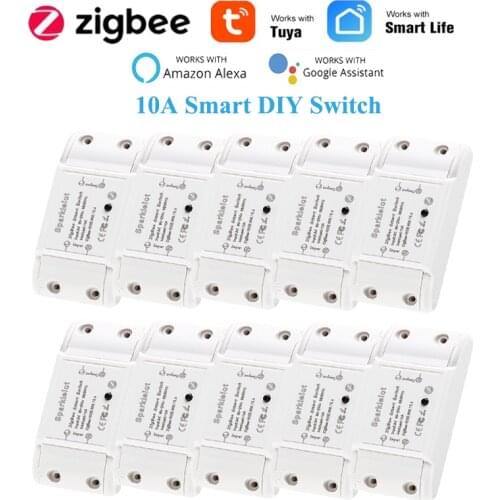 1-8PCS Tuya ZigBee Relay 10A MINI Smart DIY Switch Timer APP Remote Control Compatible with Alexa Google Home Voice Hub Required